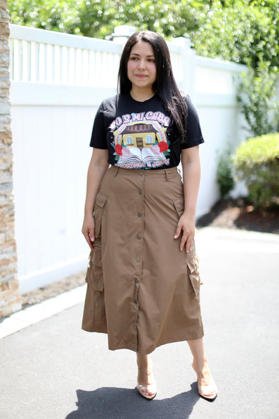 Brown Cargo Midi Skirt