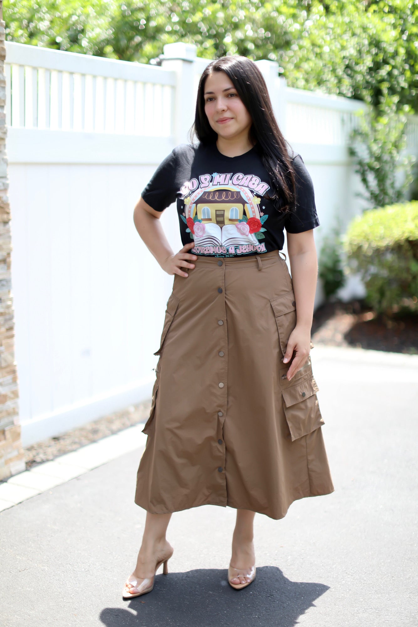 Brown Cargo Midi Skirt