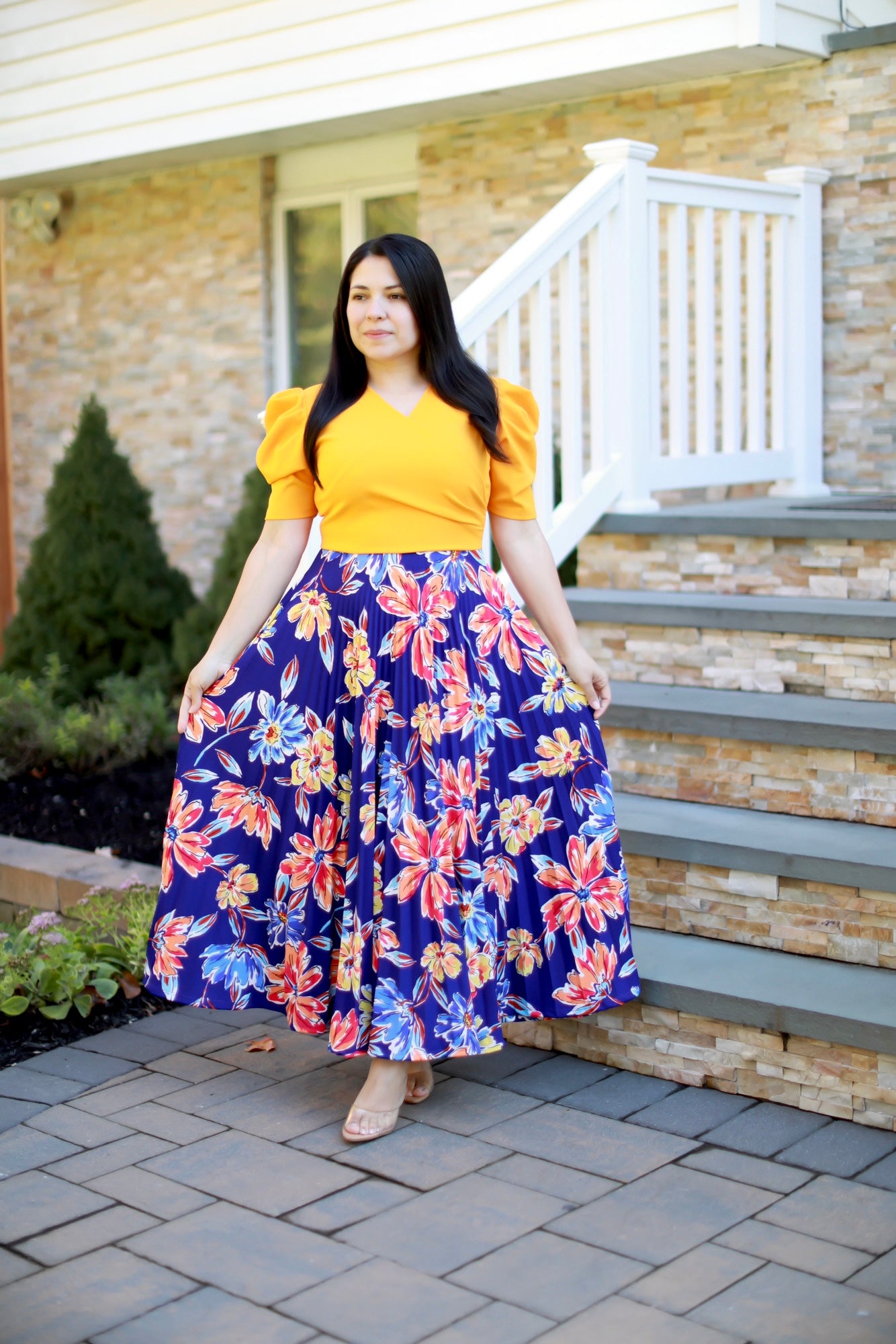 Mustard Celeste Pleated Maxi Dress