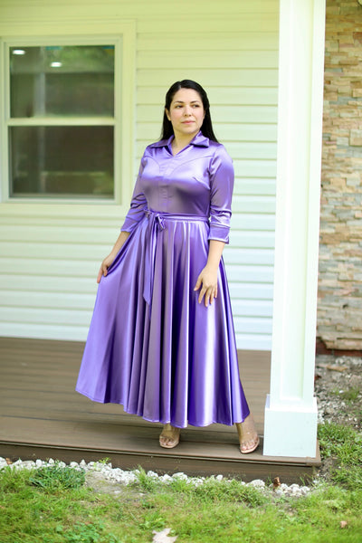 Violeta Satin Collar Maxi Dress