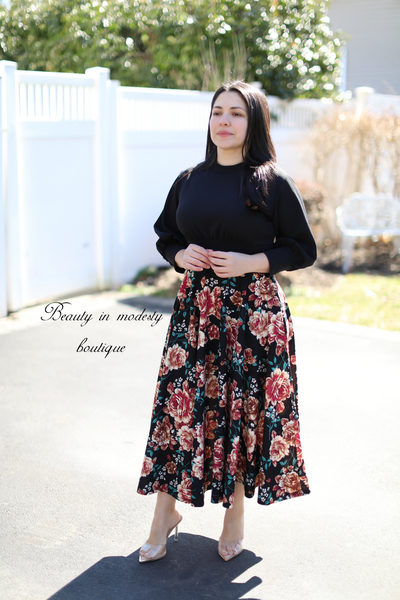 Princess Black/Floral Midi Dress