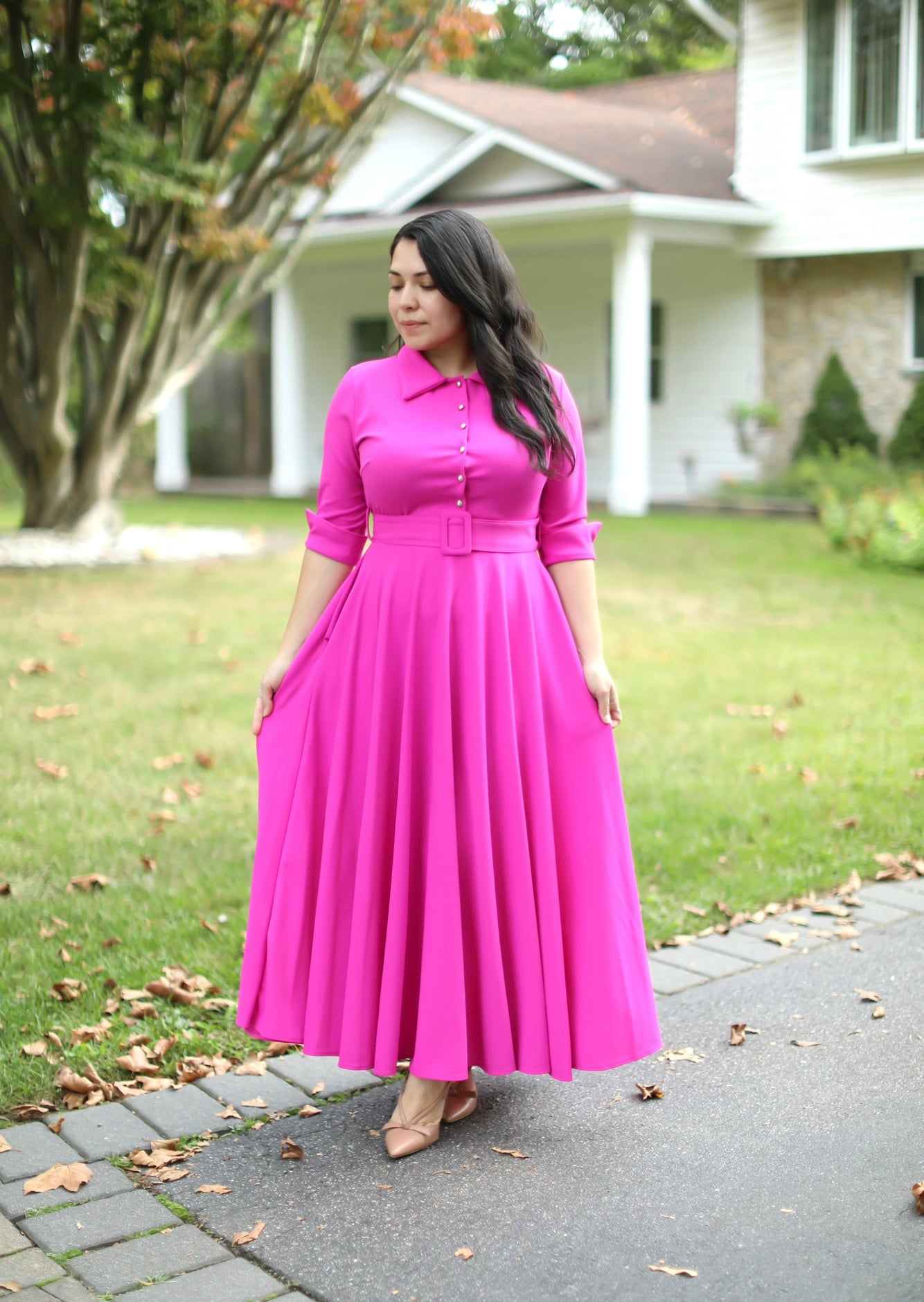 Fuscia Belted Maxi Dress