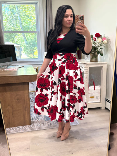 Janni Red Roses Midi Dress