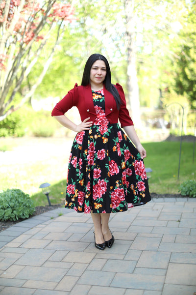 Adeline Red Floral Midi Dress
