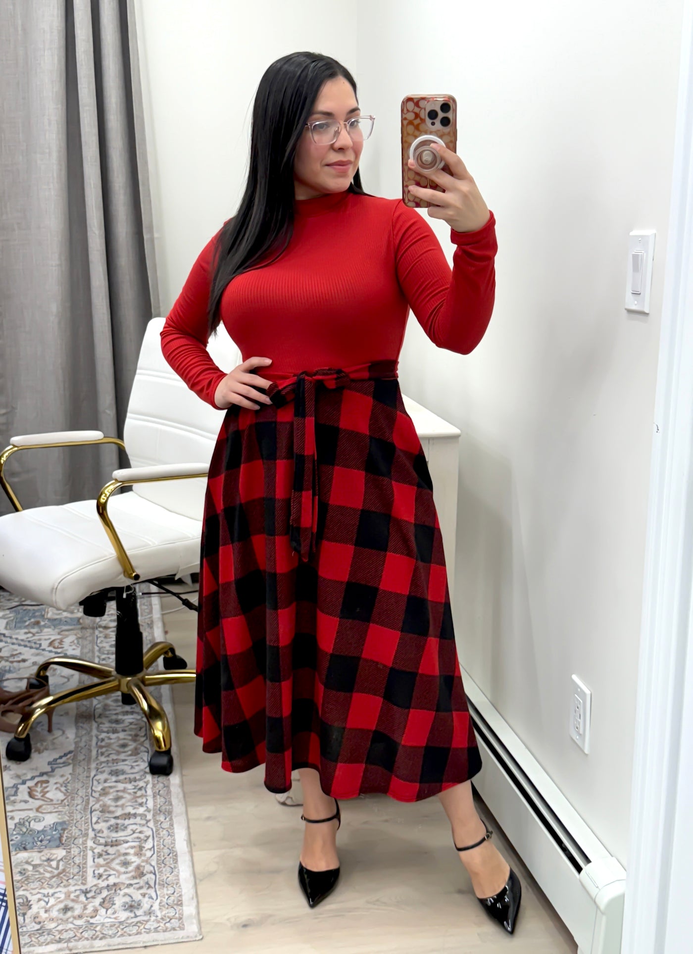Carmelia Red Plaid Midi Dress