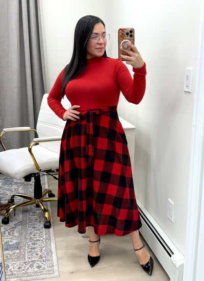 Carmelia Red Plaid Midi Dress