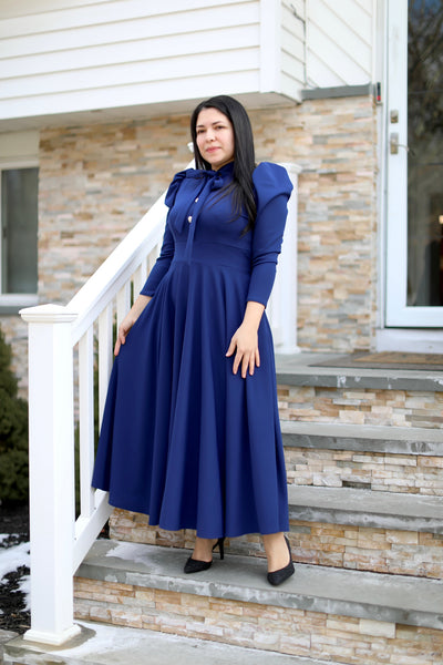 Navy Bow Maxi Dress