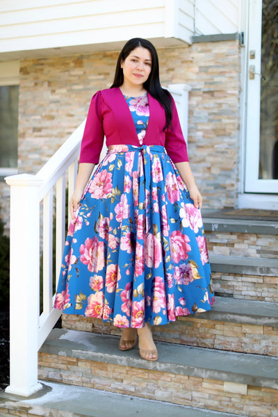 Shinny Fuscia Floral Maxi Dress