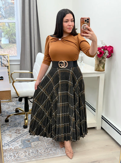 Reina Brown Plaid Maxi Dress