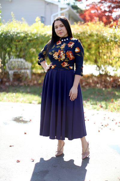 Rebecca Floral Navy Midi Dress