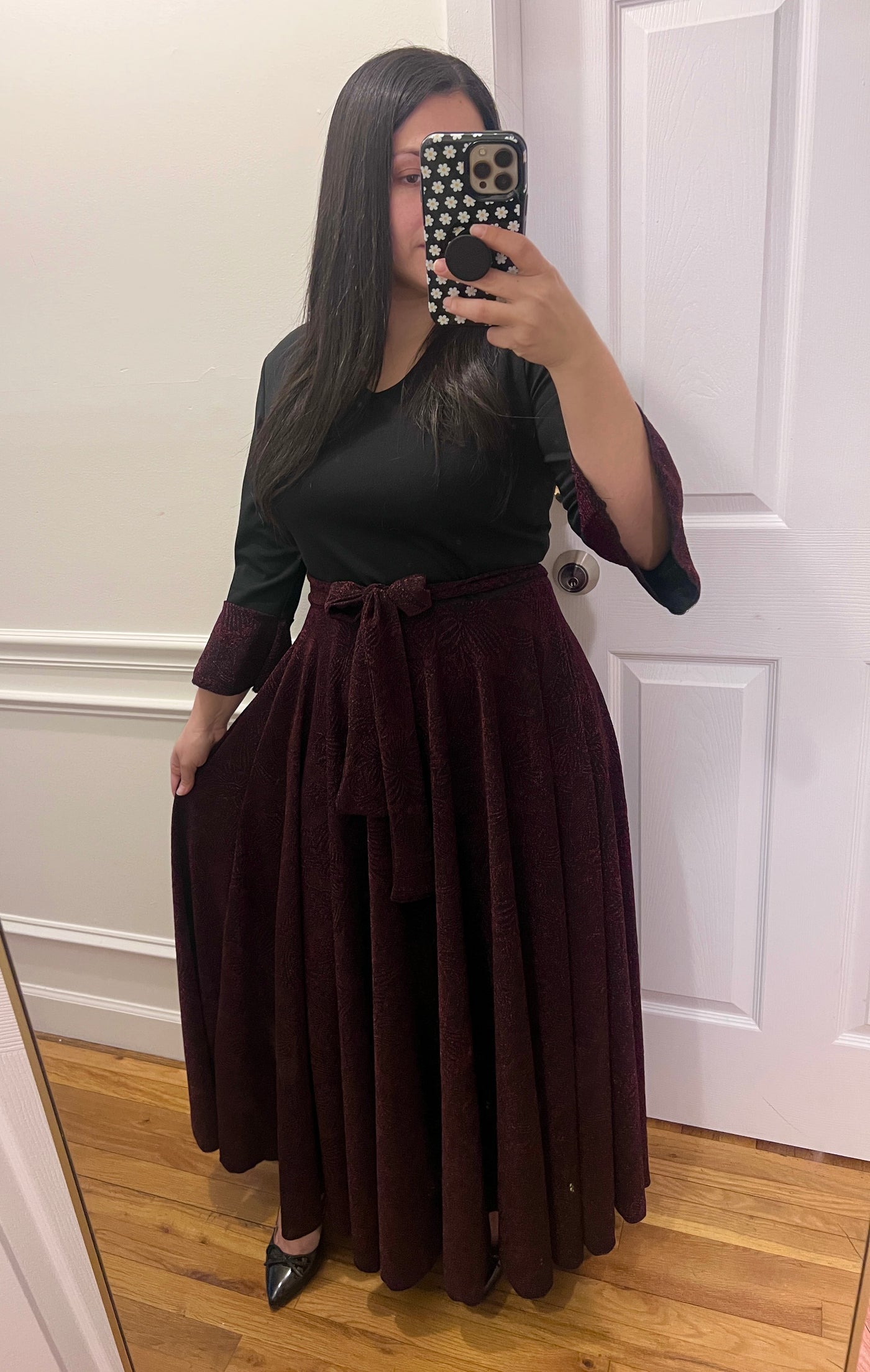 Black / Wine Shiny Maxi Dress