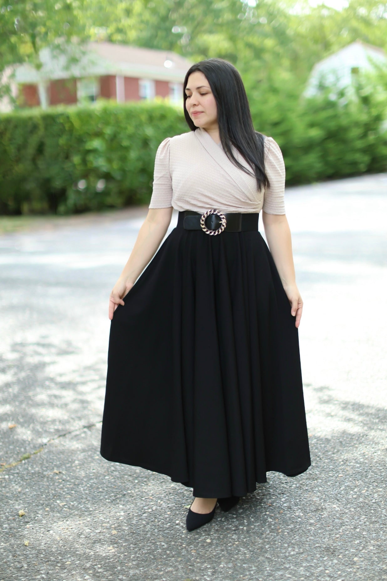 Dahlia Beige Black Maxi Dress