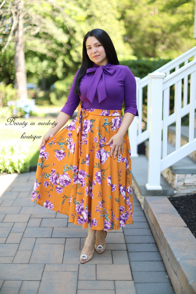 Abelina Purple / Mustard Midi Dress