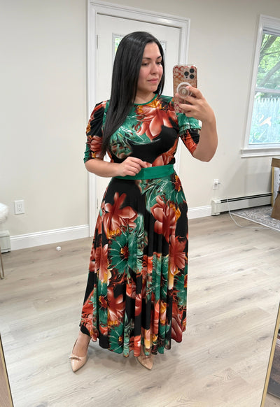 Jersey Black Floral Maxi Dress