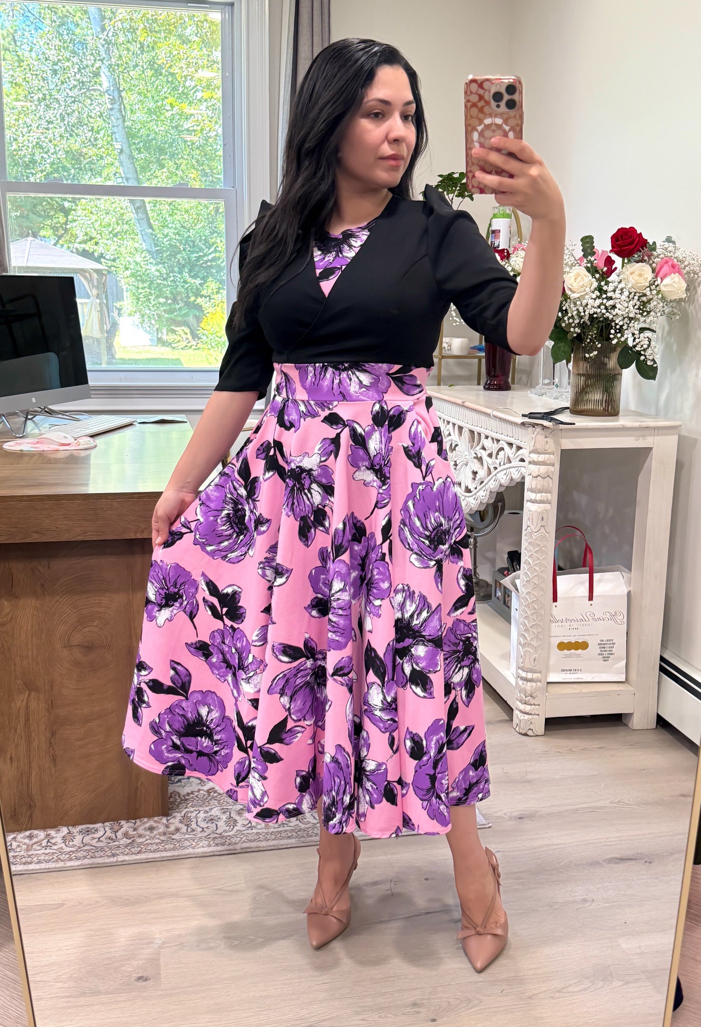 Janni Black Purple Midi Dress