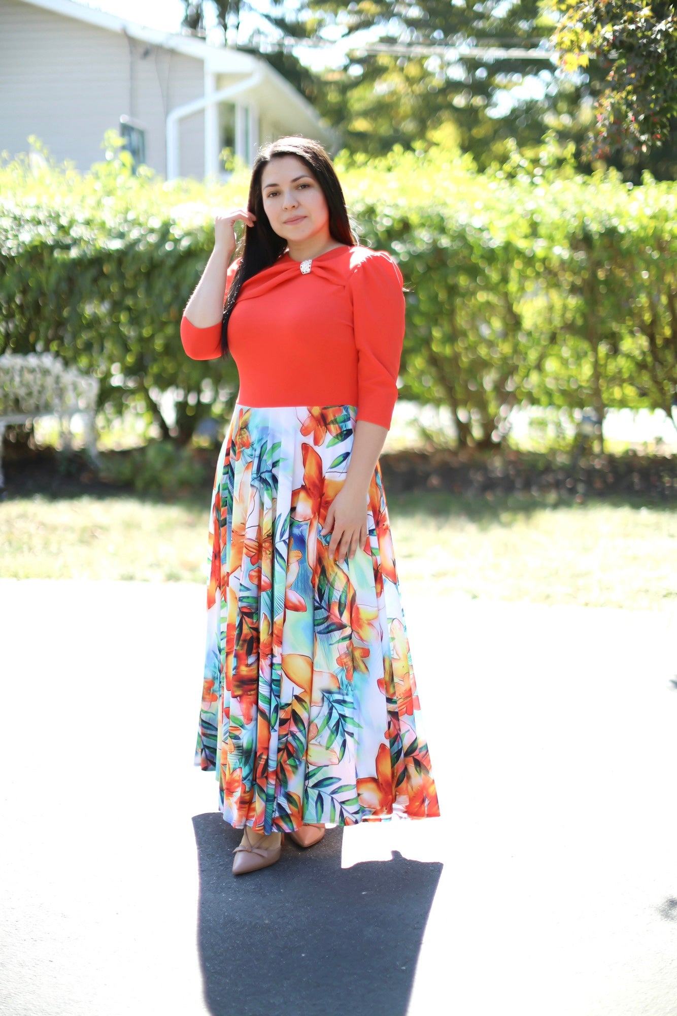 Tangerine Floral Maxi Dress