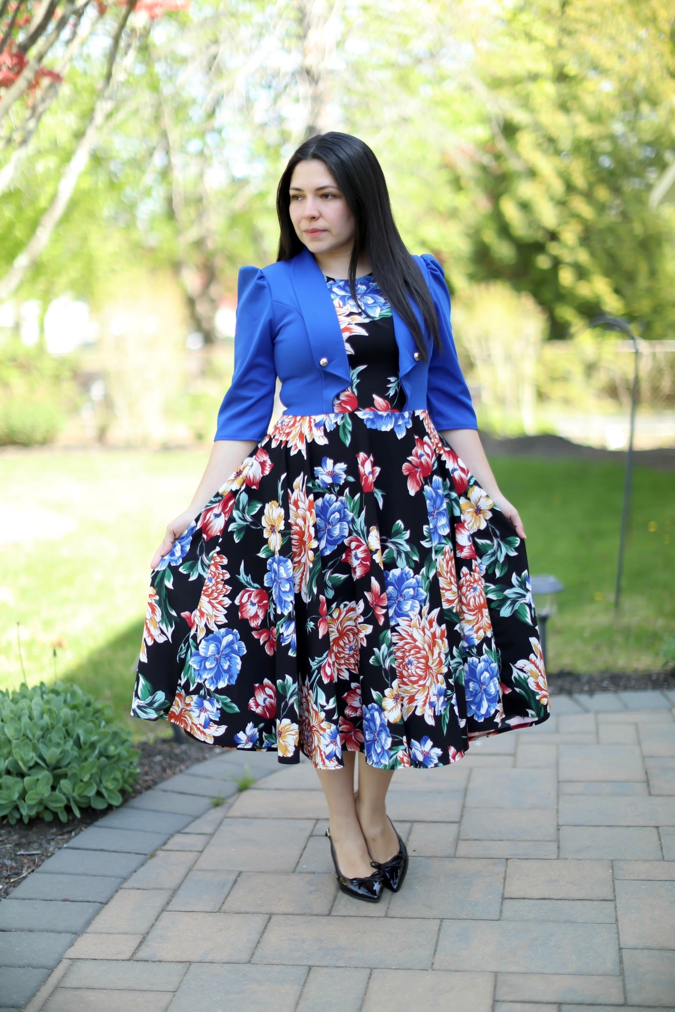 Adeline Blue Floral Midi Dress