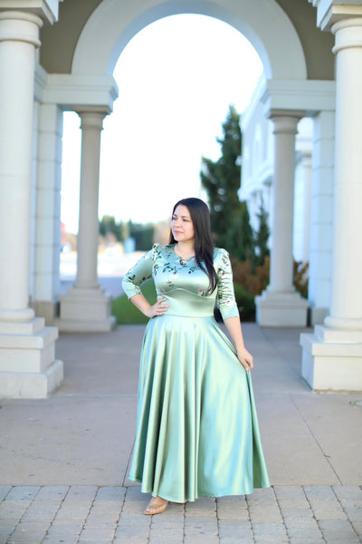 Green Sage Satin Maxi Dress