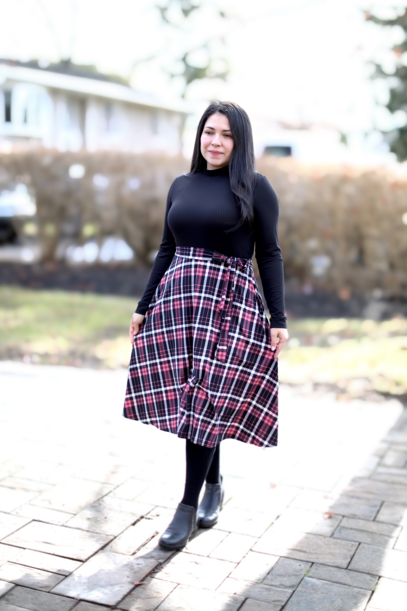 Kinsley Black Plaid Midi Dress