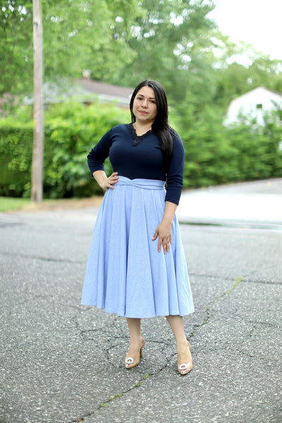 Patricia Navy Appliqué Midi Dress