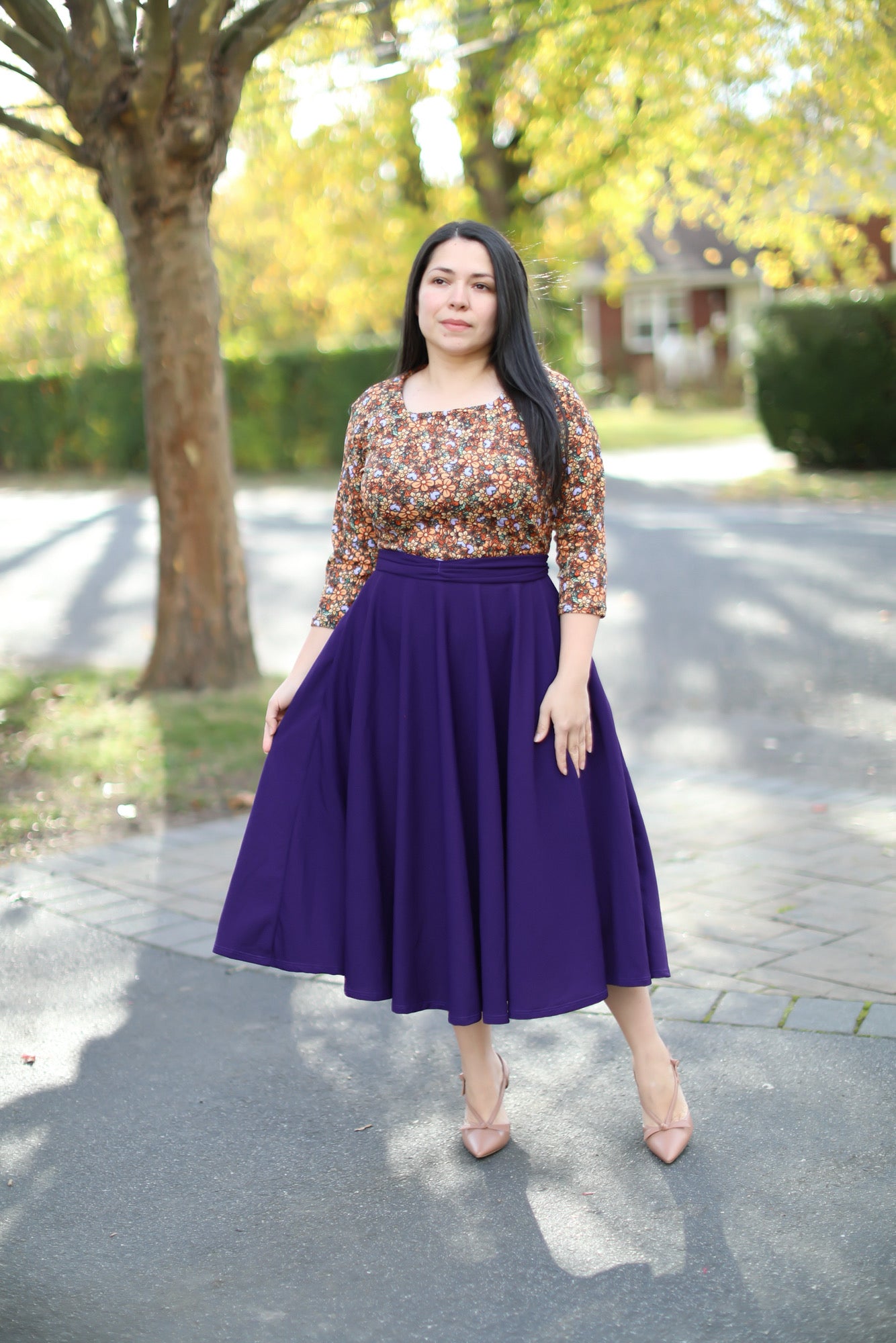Patricia Floral Purple Midi Dress