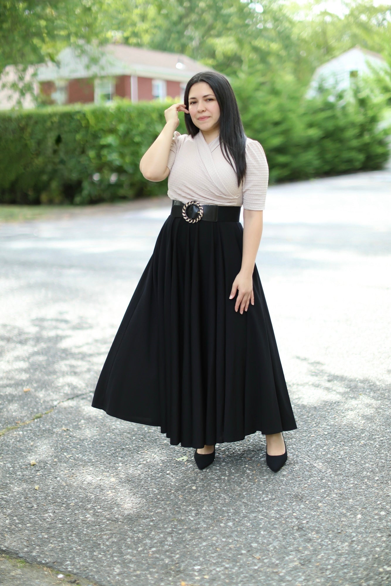 Dahlia Beige Black Maxi Dress