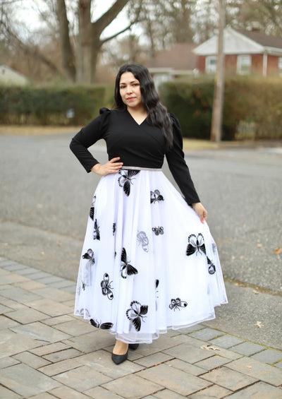 White & Black Tulle Maxi Dress