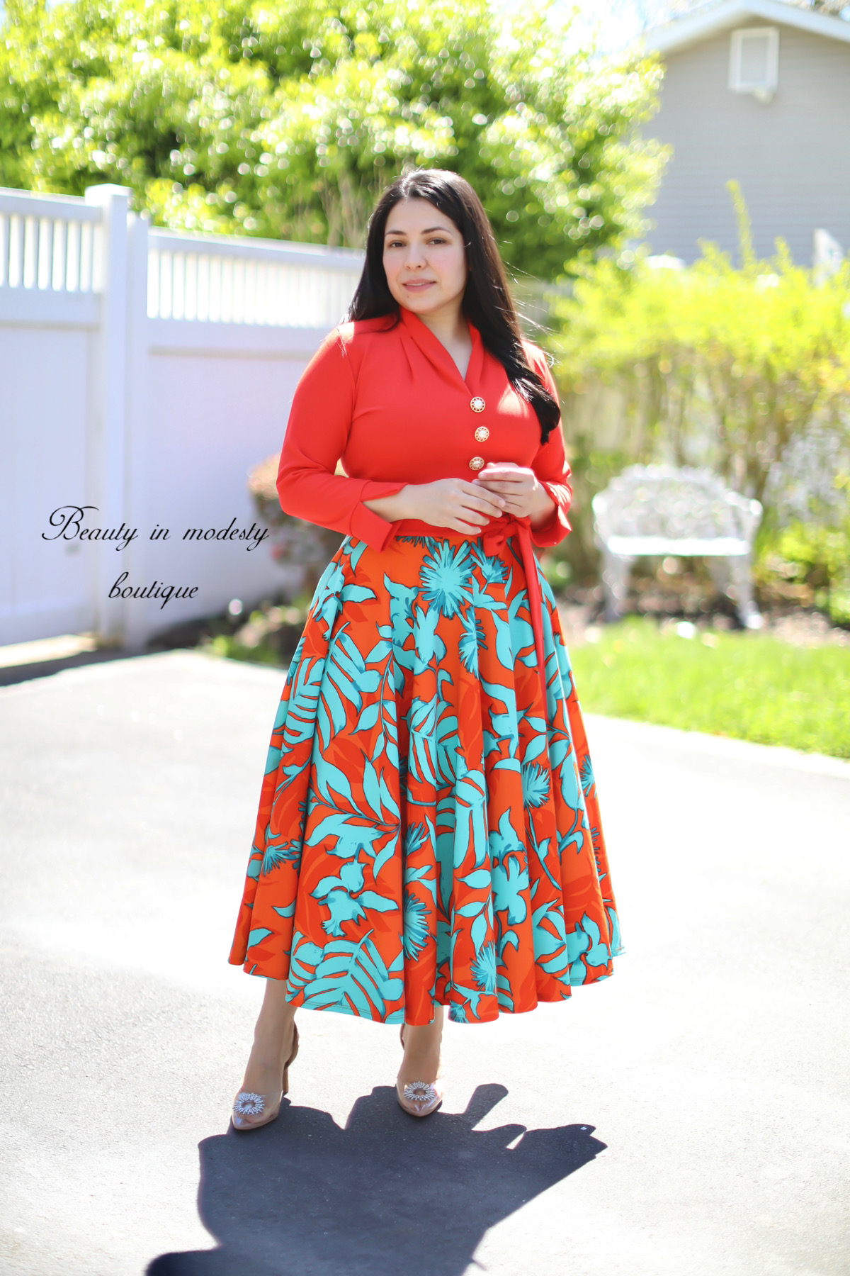 Ariella Orange / Mint Midi Dress