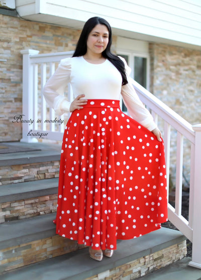 Red Polka Dots Maxi Skirt