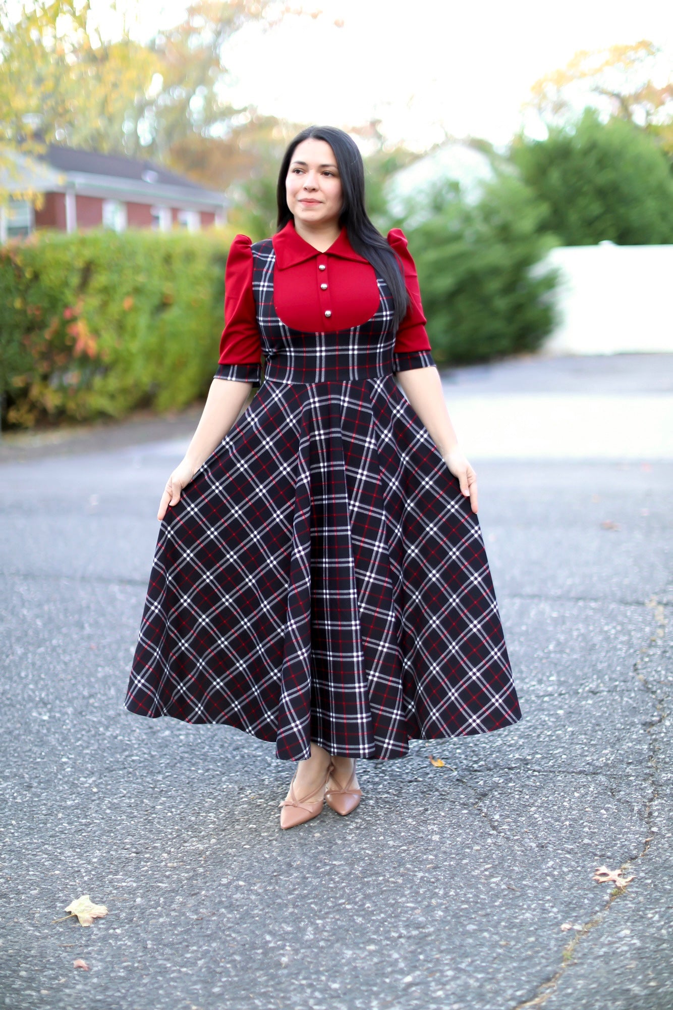 Holidays Red Plaid Overall Maxi Dress