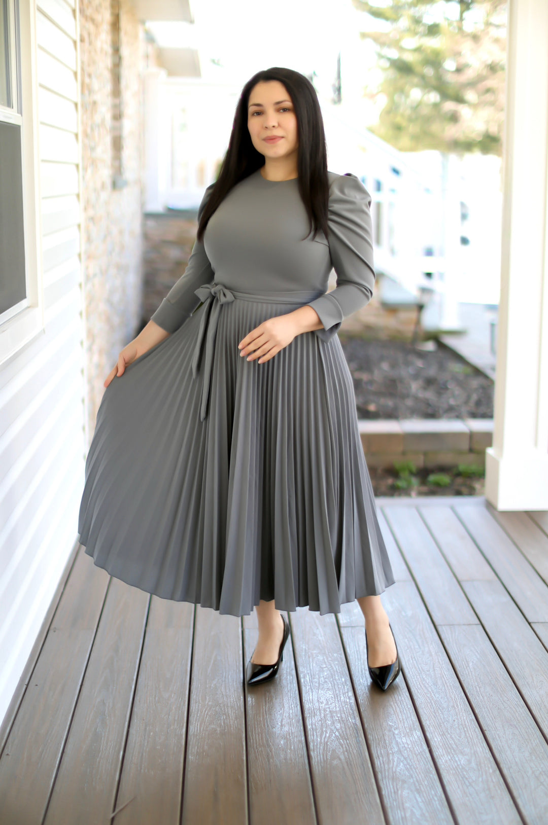 light grey pleated dress Pleated Button Dress Light Grey Size 3