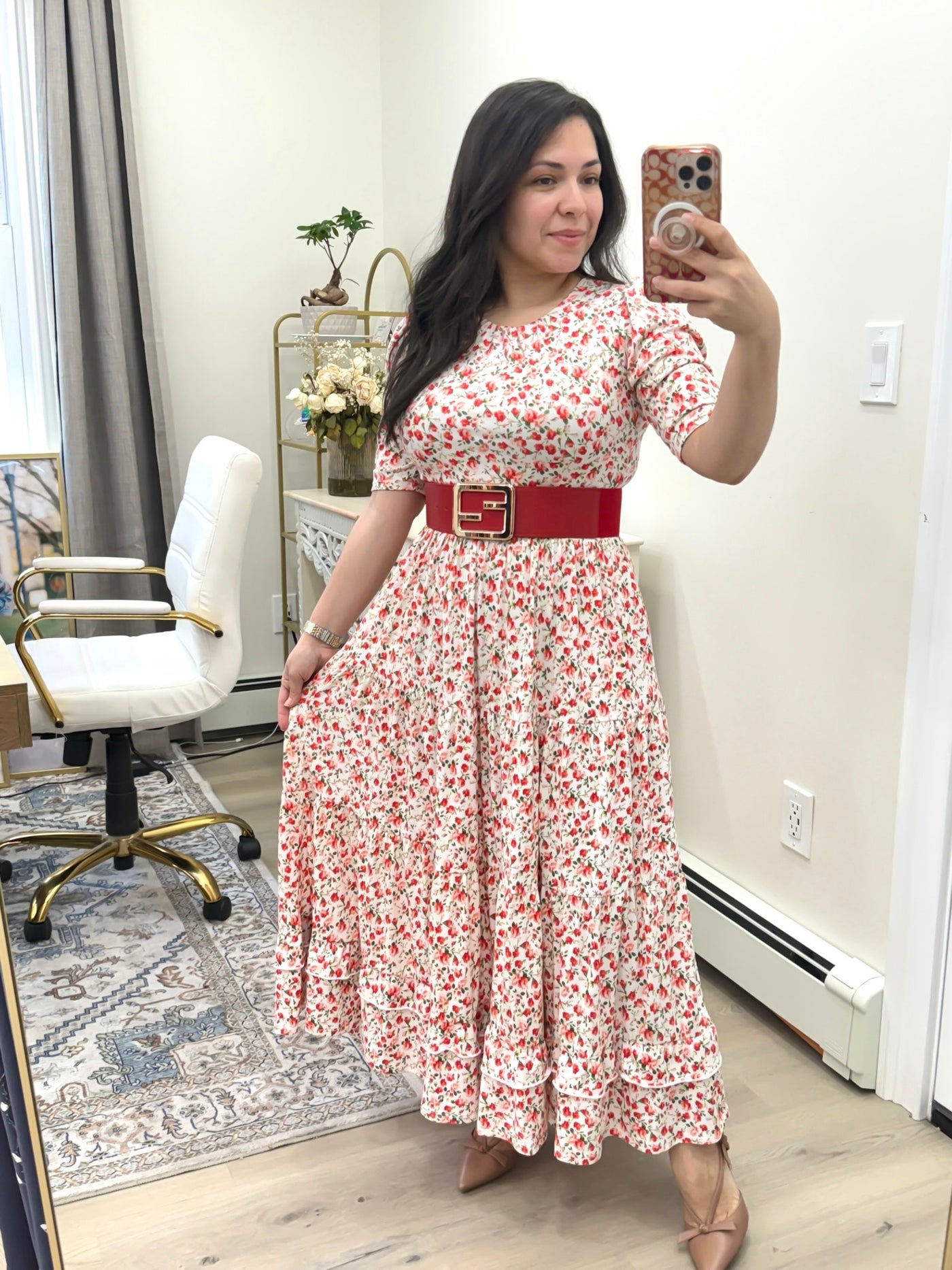 Soft Red Ivory Maxi Dress