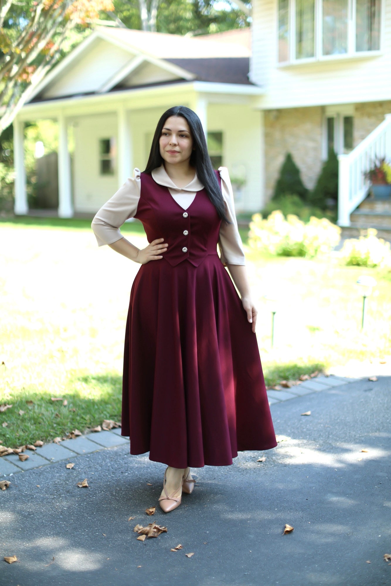 Burgundy Beige Overall Maxi Dress