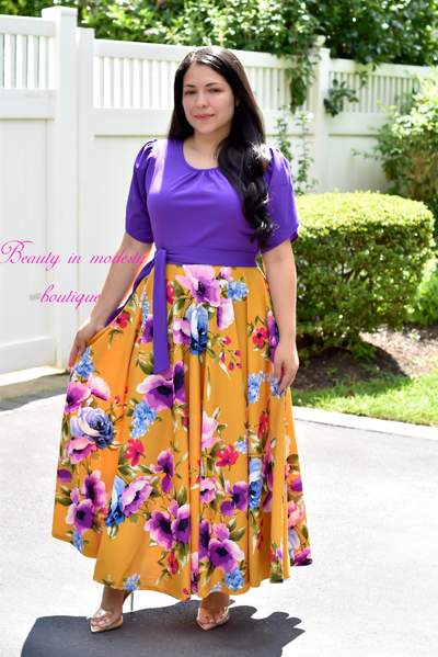 Cataleya Purple/Mustard Maxi Dress