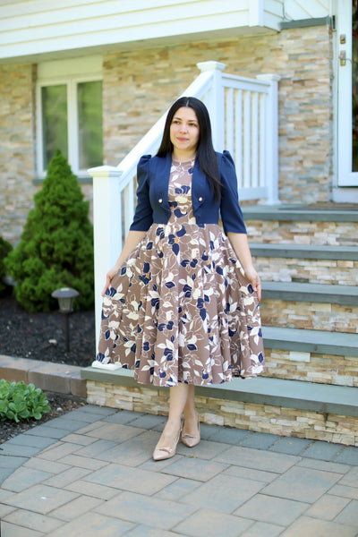 Adeline Navy Floral Midi Dress