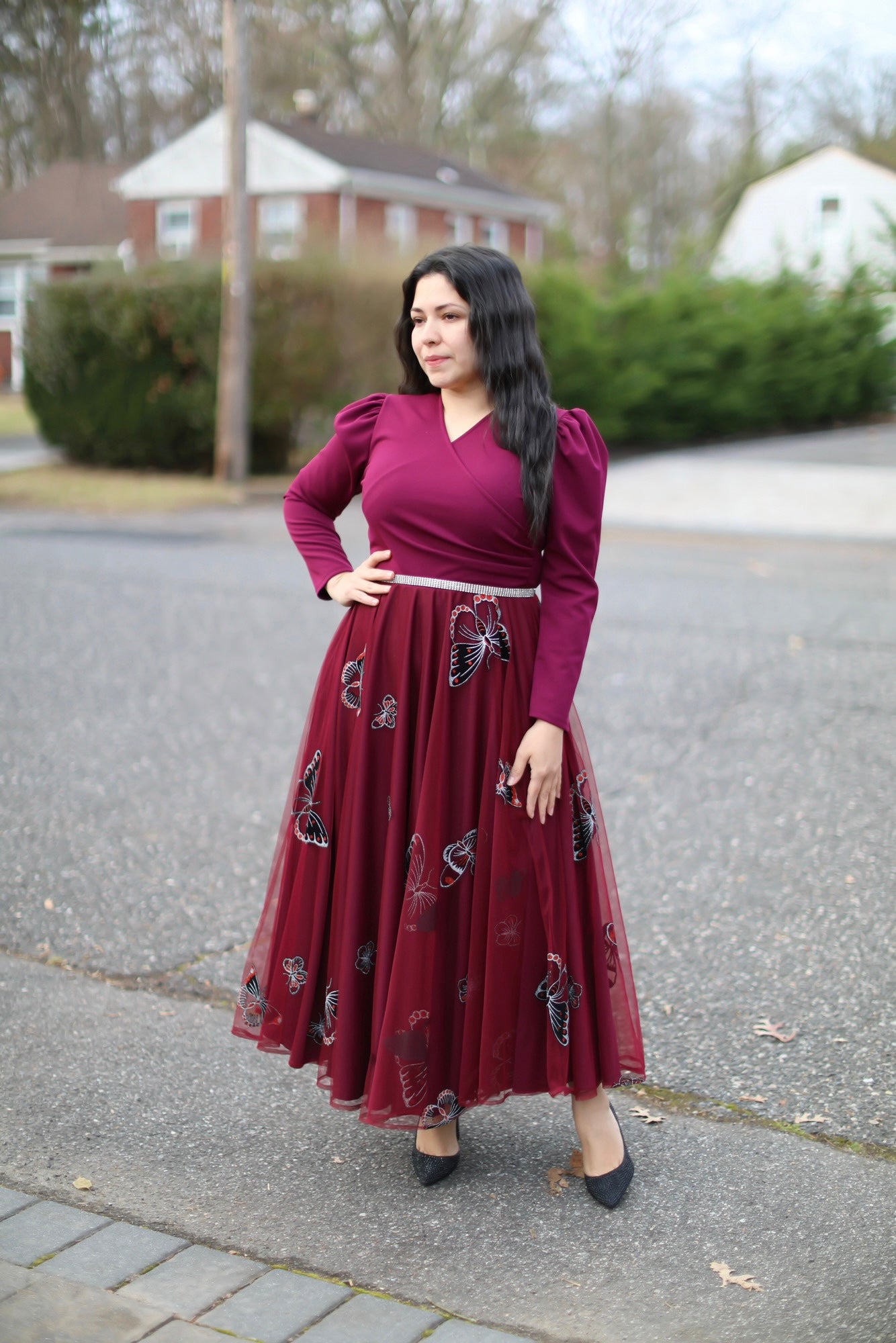 Burgundy Tulle Maxi Dress