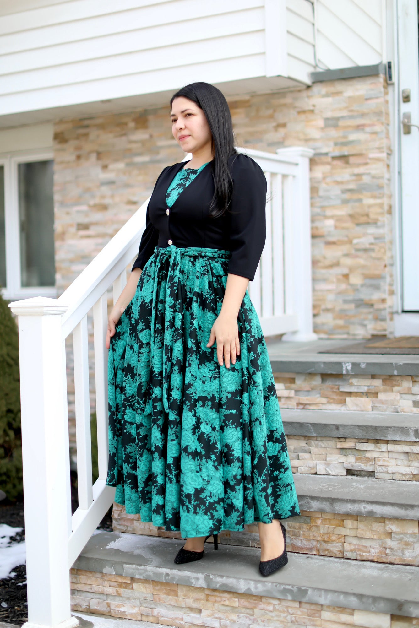 Teal Jacquard Soft Maxi Dress