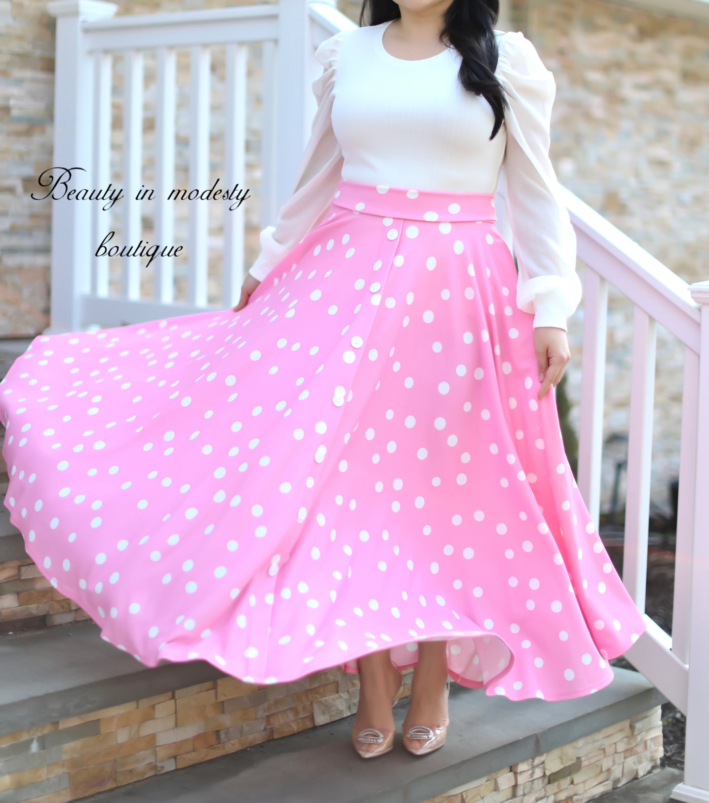 Baby Pink Dots Maxi Skirt