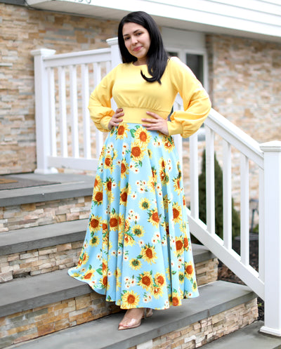 Yellow / Mint Sunflower Maxi Dress
