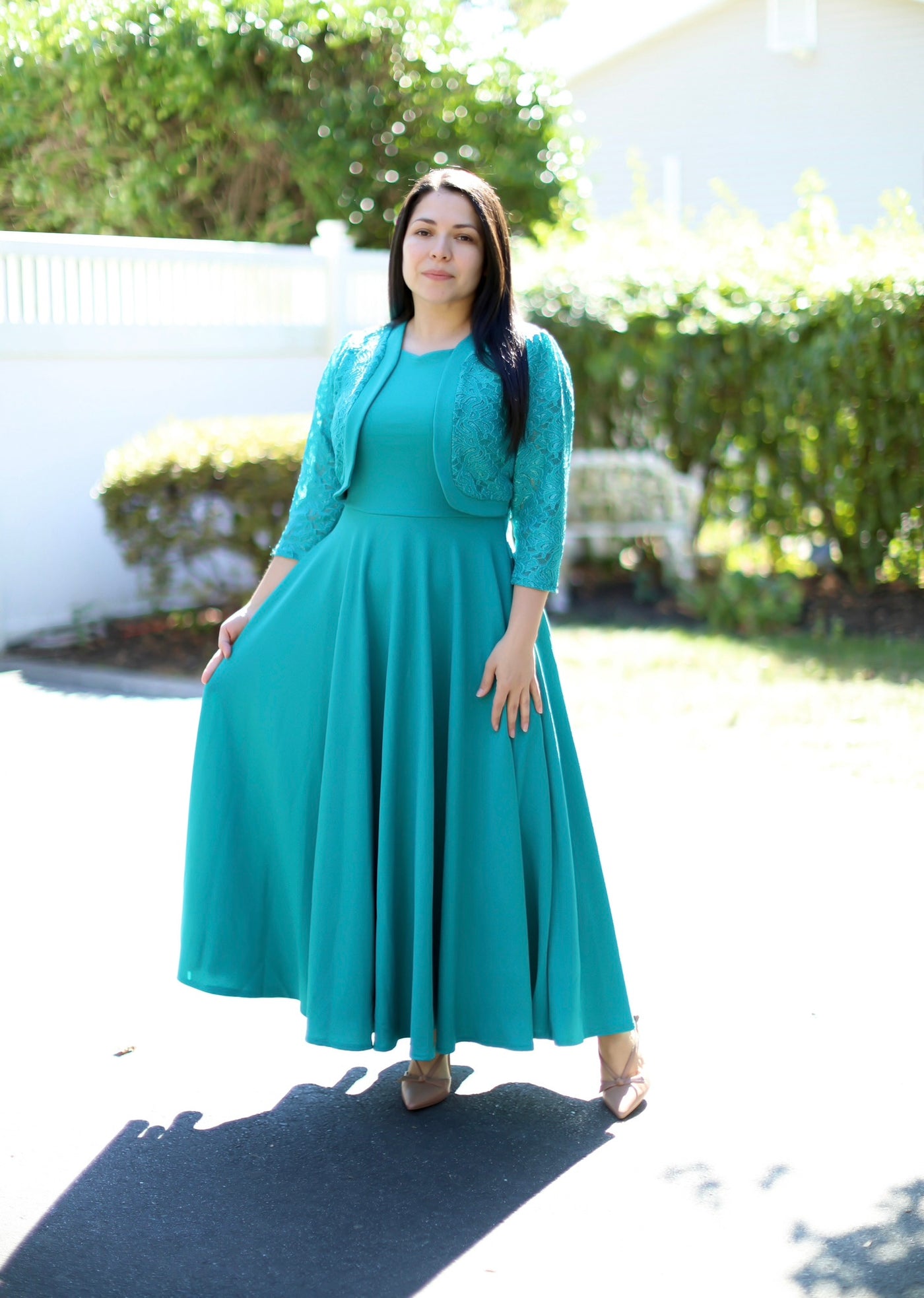 Aqua Blazer Lace Maxi Dress