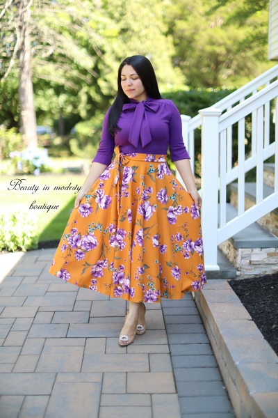 Abelina Purple / Mustard Midi Dress