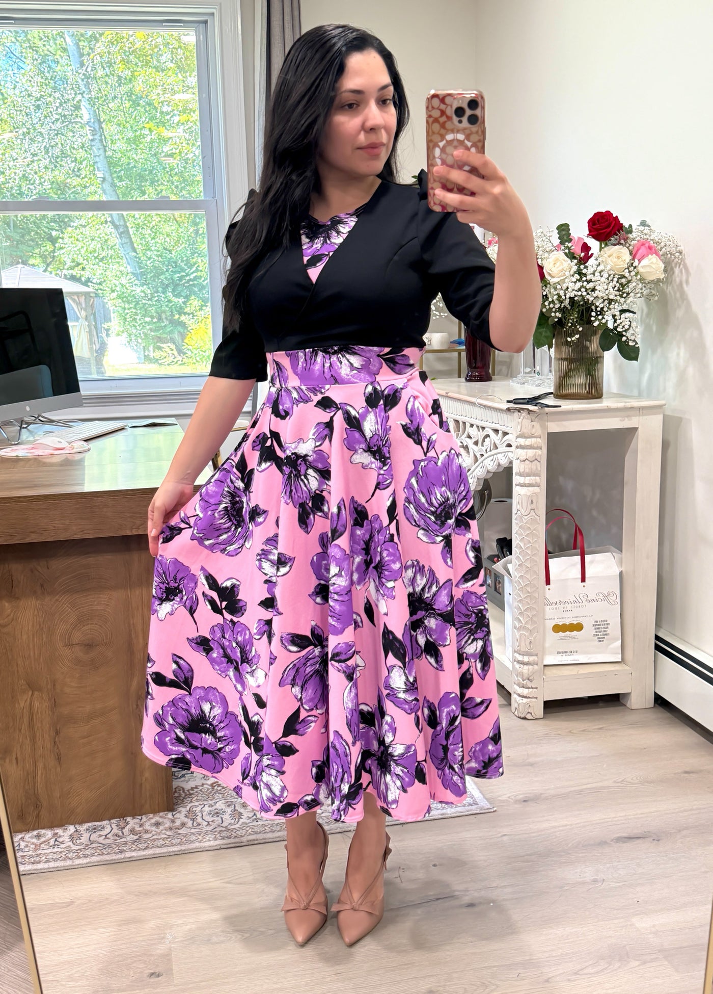Janni Black Purple Midi Dress