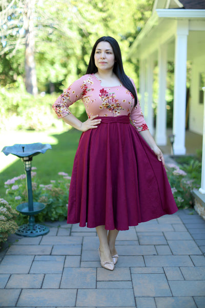 Patricia Pink Burgundy Midi Dress