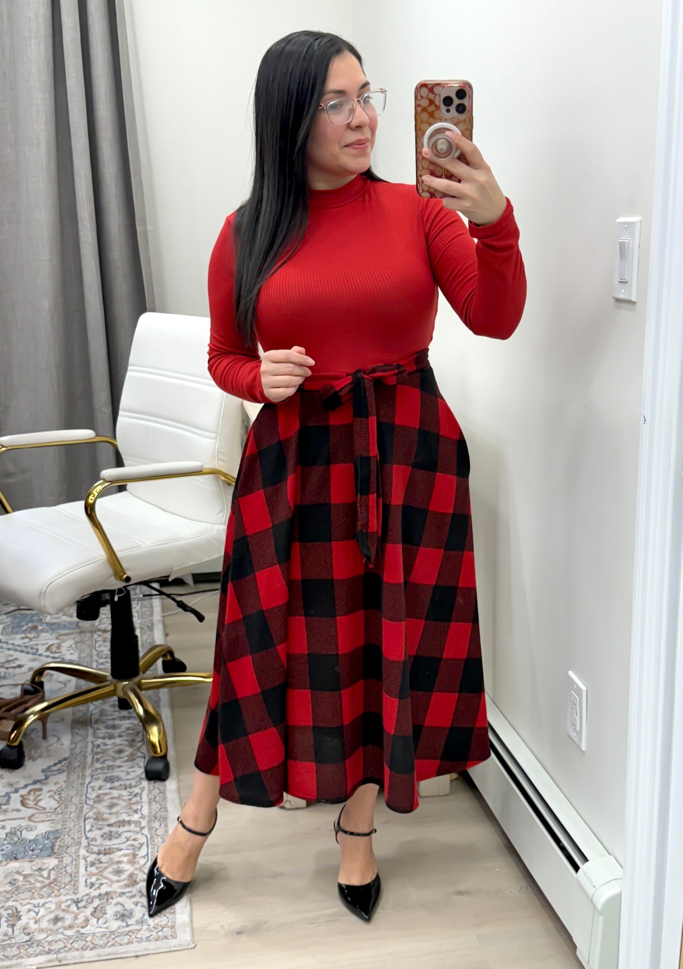 Carmelia Red Plaid Midi Dress