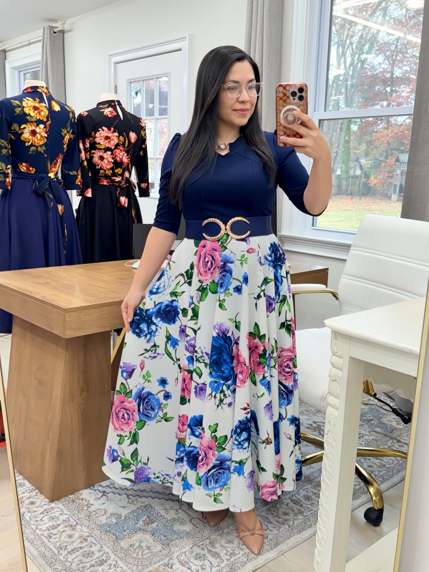 Moroccan Navy Floral Maxi Dress