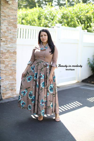 Olivia Beige Floral Maxi Dress