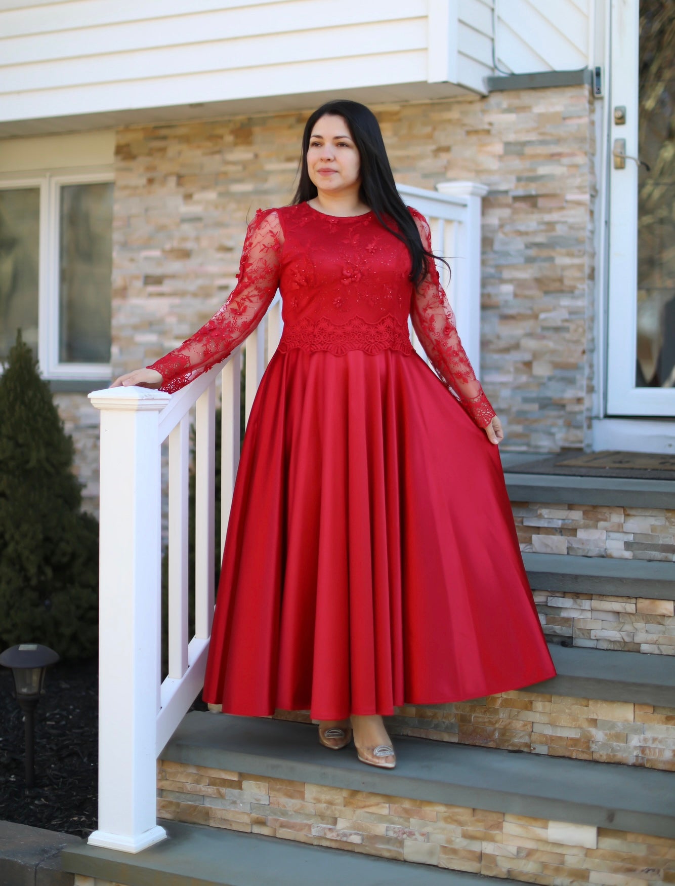 Regina Red Lace Maxi Dress