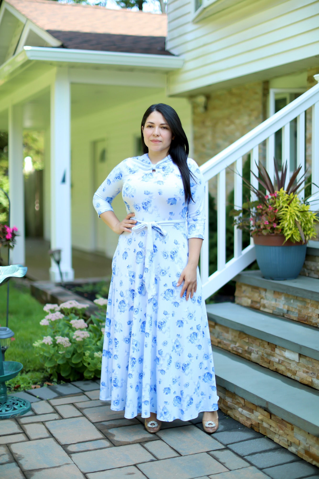 Soft Blue Roses Maxi Dress