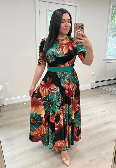 Jersey Black Floral Maxi Dress