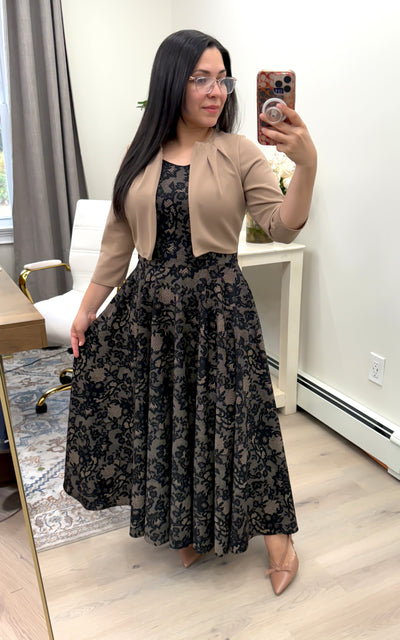 Beige Lace Jacket Maxi Dress
